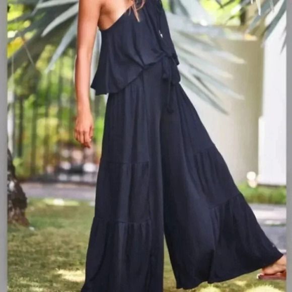 NWT Free People Porter Wide Leg Crop Top Matching Set in Black Small - Picture 4 of 11